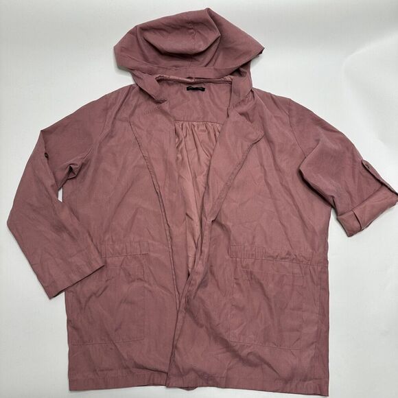 Michel Womens Size S Small Pink Jacket Hood Open Front 3/4 Roll Tab Sleeves Soft - Picture 1 of 9